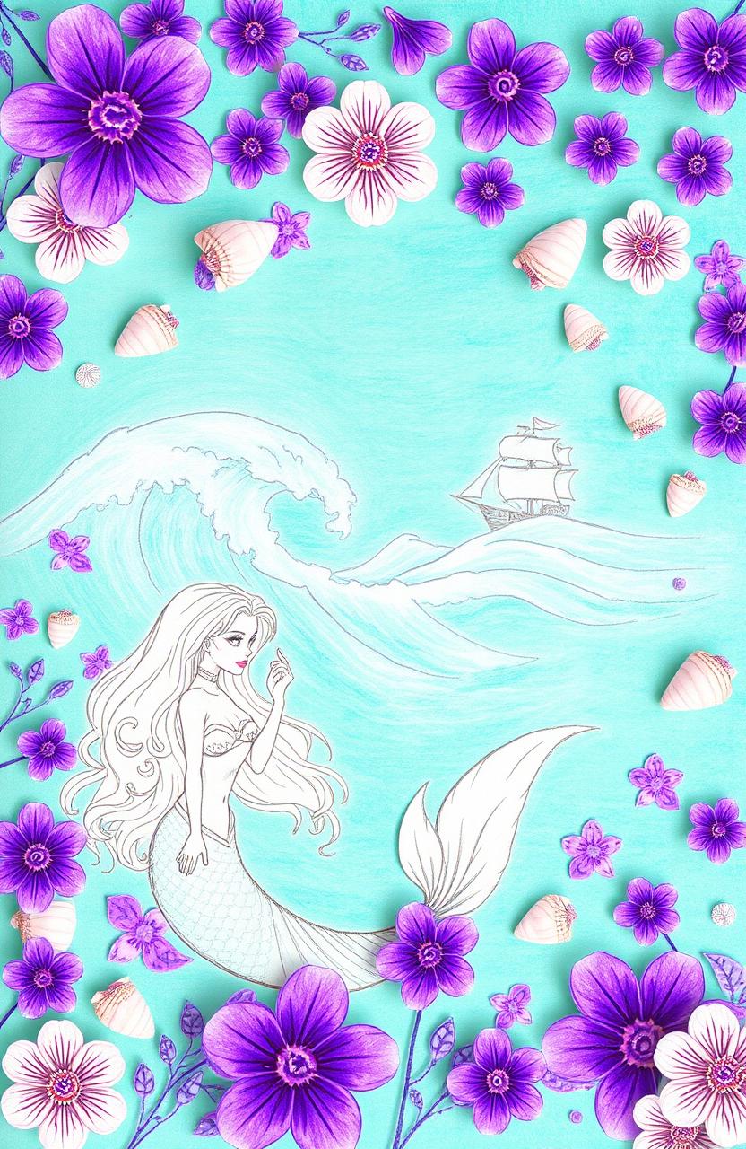A beautiful and whimsical illustration featuring a turquoise and mint color background