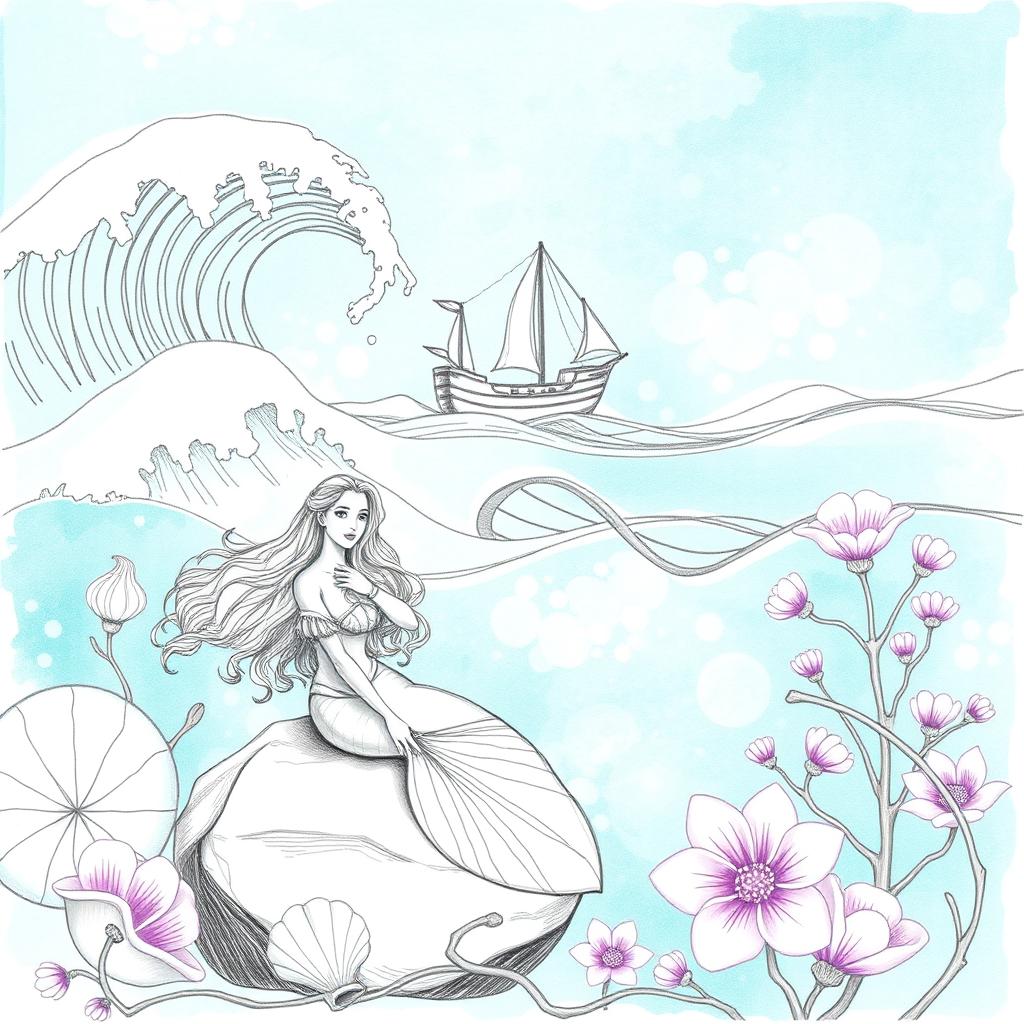 An enchanting illustration with a turquoise and mint color background