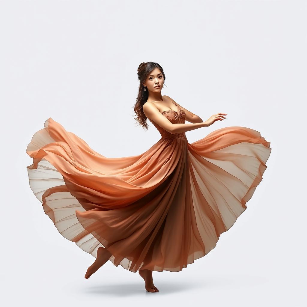 A beautiful woman in an elegant dancing pose, showcasing grace and fluidity in her movements