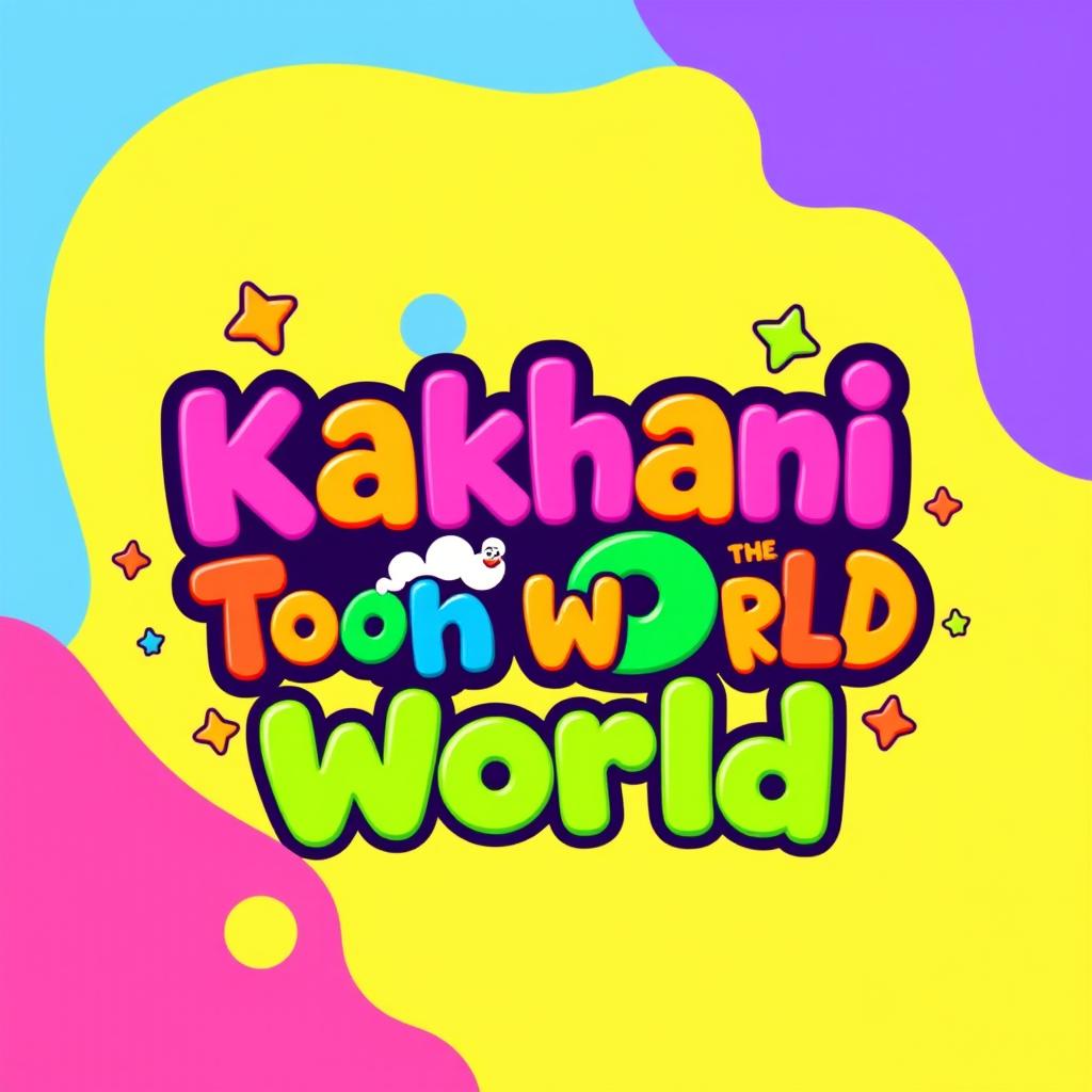 A vibrant logo design for the "Kahani Toon World" YouTube channel, featuring cartoon-style graphics that embody fun and creativity