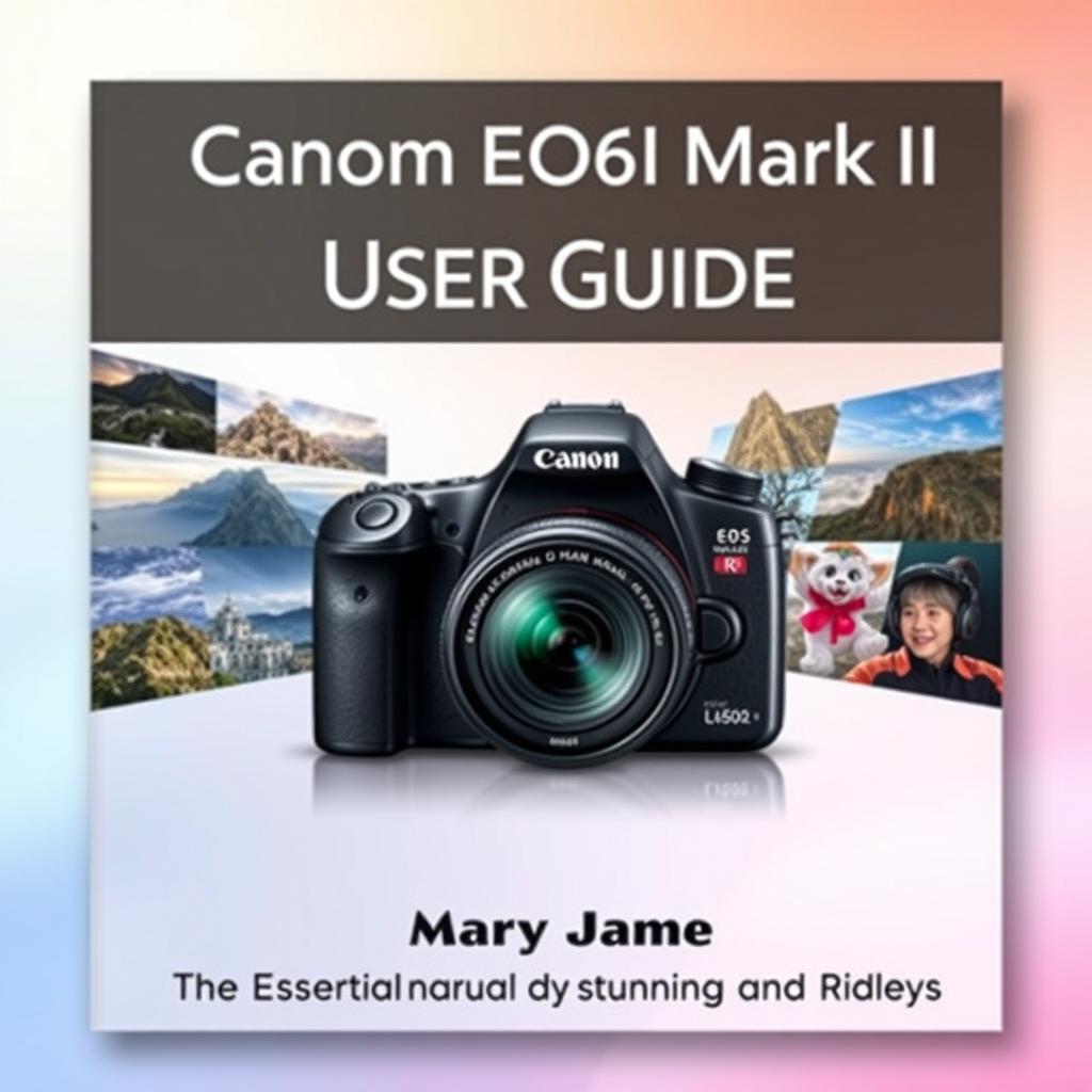 A visually striking cover design for the 'Canon EOS R6 Mark II User Guide' authored by Mary James
