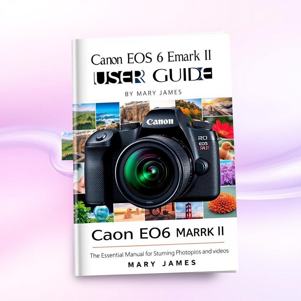 An elegant and captivating cover design for the 'Canon EOS R6 Mark II User Guide' authored by Mary James