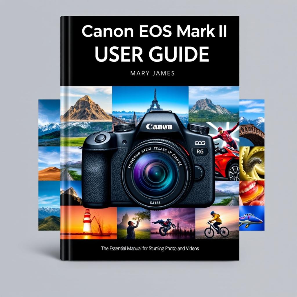 An eye-catching and professional cover design for the 'Canon EOS R6 Mark II User Guide' by Mary James
