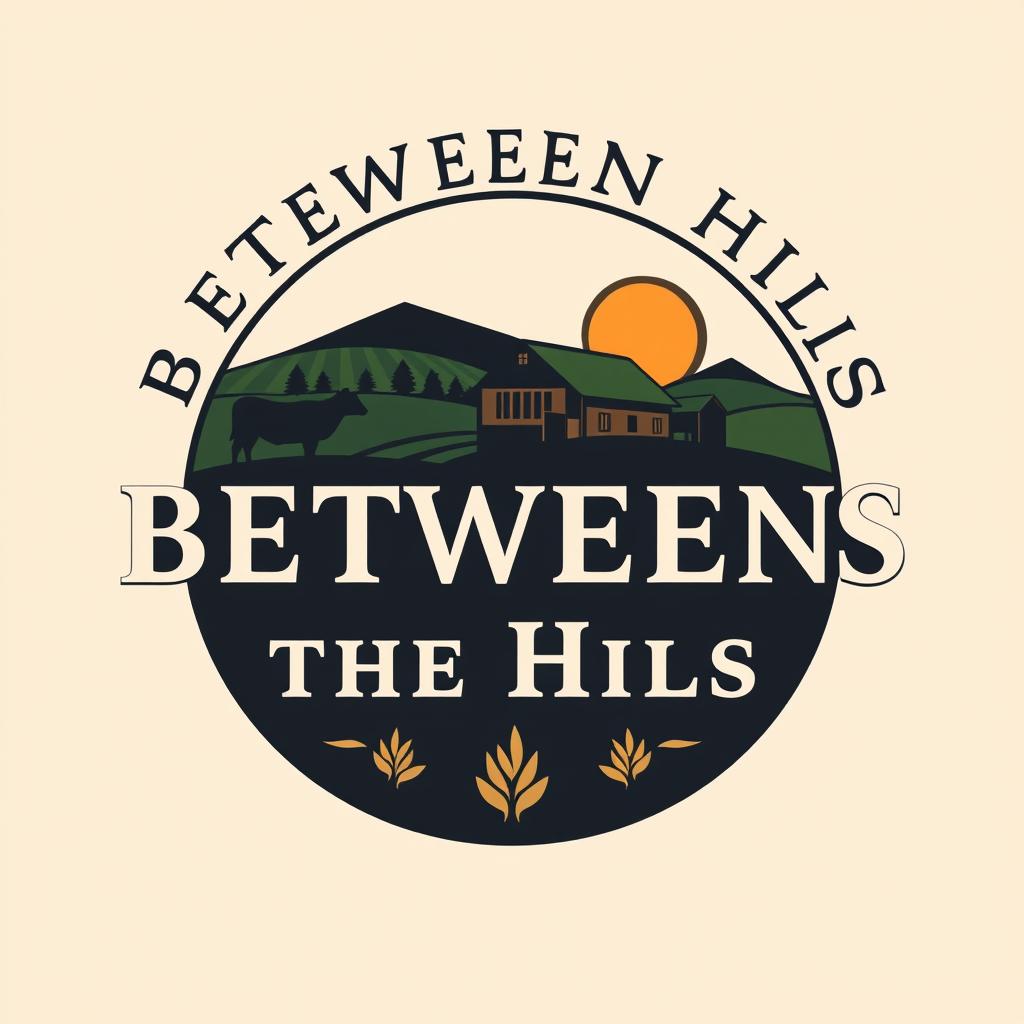 Design a distinctive logo for a farm named "Between the Hills" based in Nova Scotia