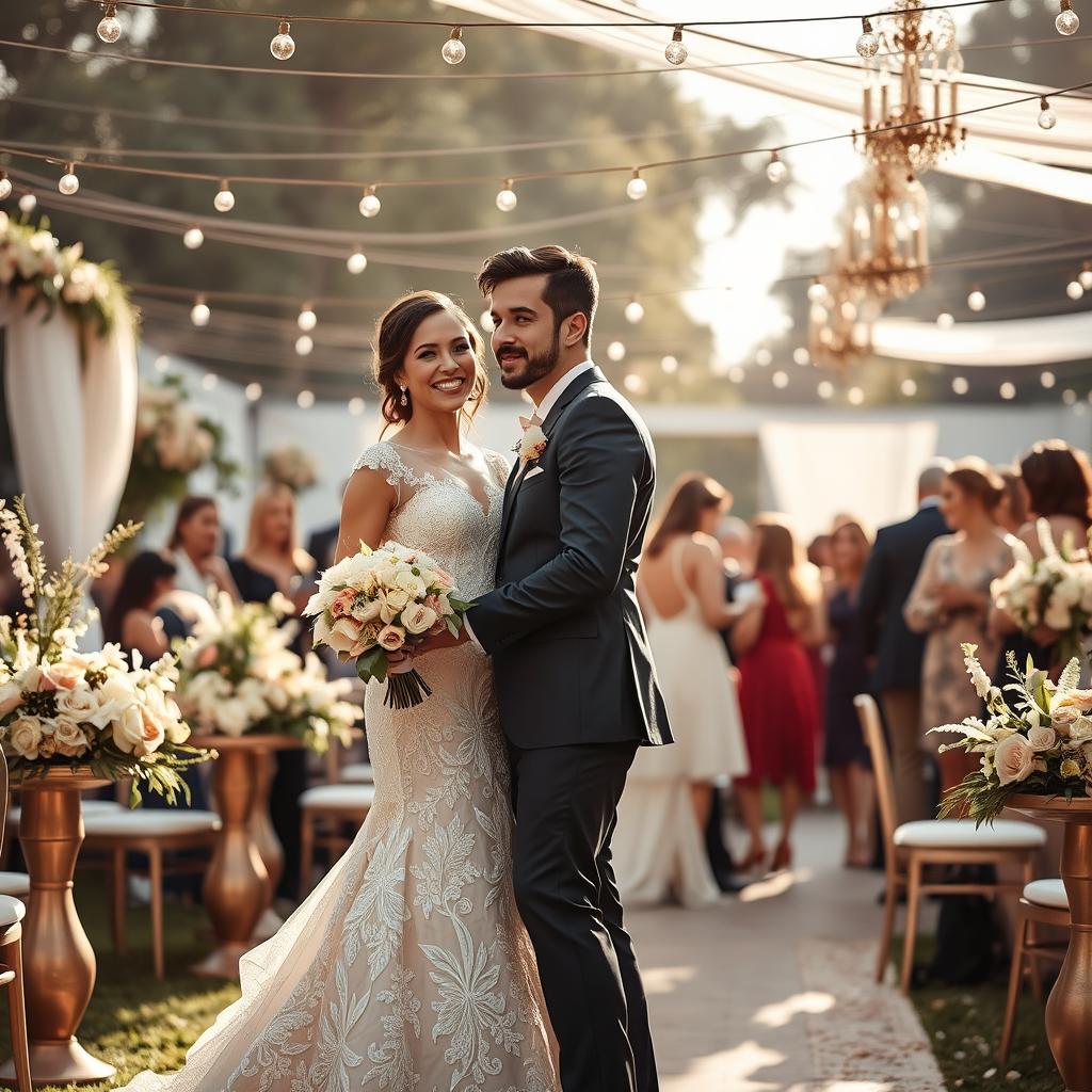 A romantic scene depicting a wedding celebration for Valentina and Alessandro on March 1, 2025