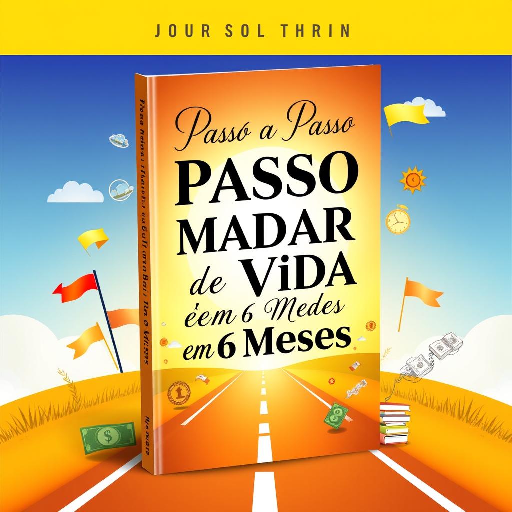 A vibrant and eye-catching eBook cover design featuring the title: "Passo a Passo para Mudar de Vida em 6 Meses" prominently displayed in bold, elegant typography