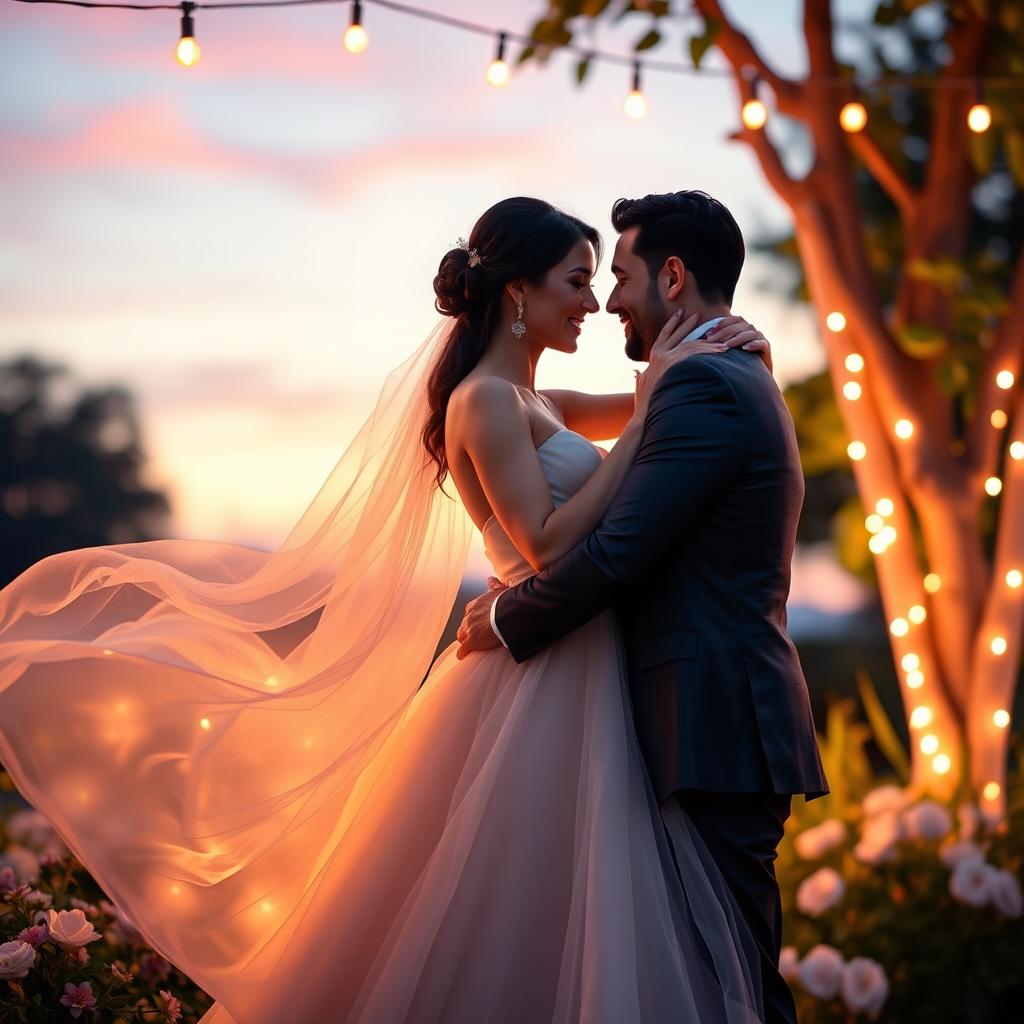 A romantic scene featuring Valentina and Alessandro, captured in an intimate setting on March 1, 2025