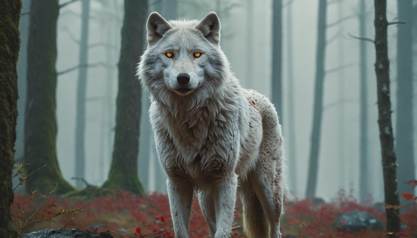 Majestic Encounter: White Wolf and Coyote in the Wilderness