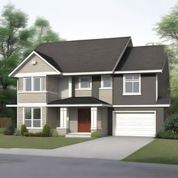 A house plan showcasing a simplistic design featuring three bedrooms, a kitchen connected to the dining room, and entrances from both the front and the back of the house.