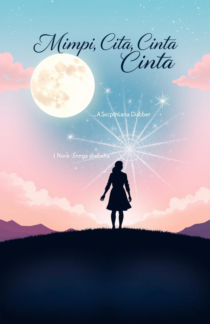 A captivating novel cover design for a book titled 'Mimpi, Cita, Cinta'