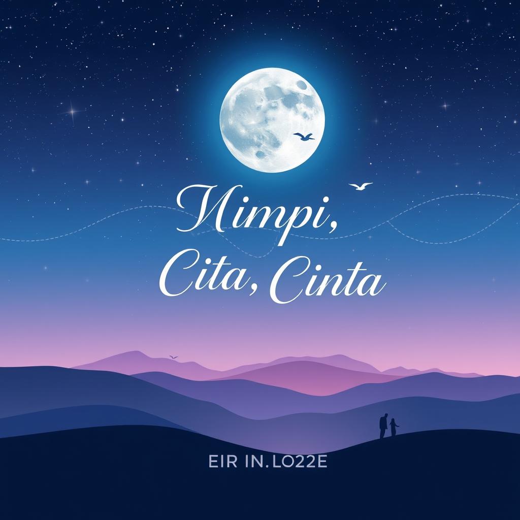 An enchanting book cover design for a novel titled 'Mimpi, Cita, Cinta'