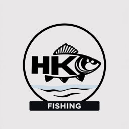 Design a sleek, modern, and minimalist logo for a YouTube and social media channel called "Hunter Konecny Fishing" (abbreviated as HKF) focused on bass fishing in Arizona