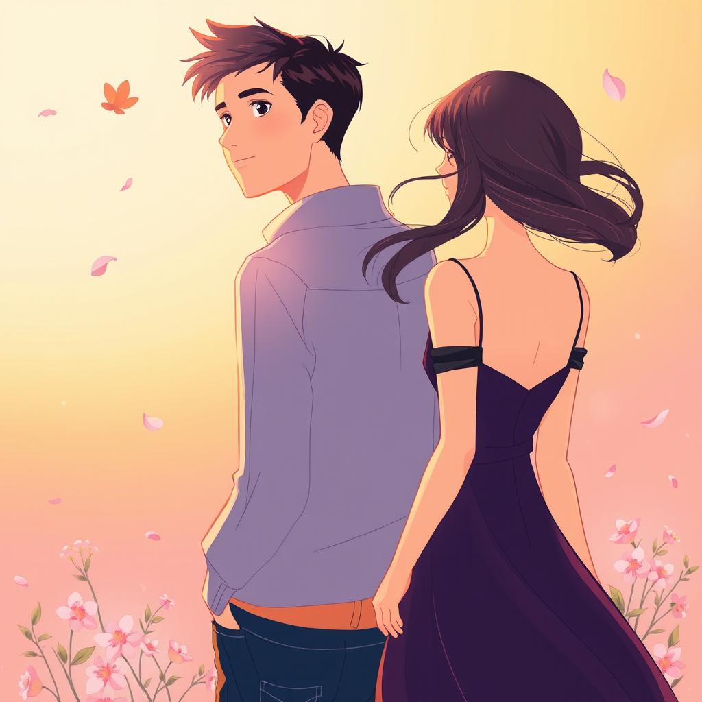 An illustration for a poster featuring a man looking at a woman from behind
