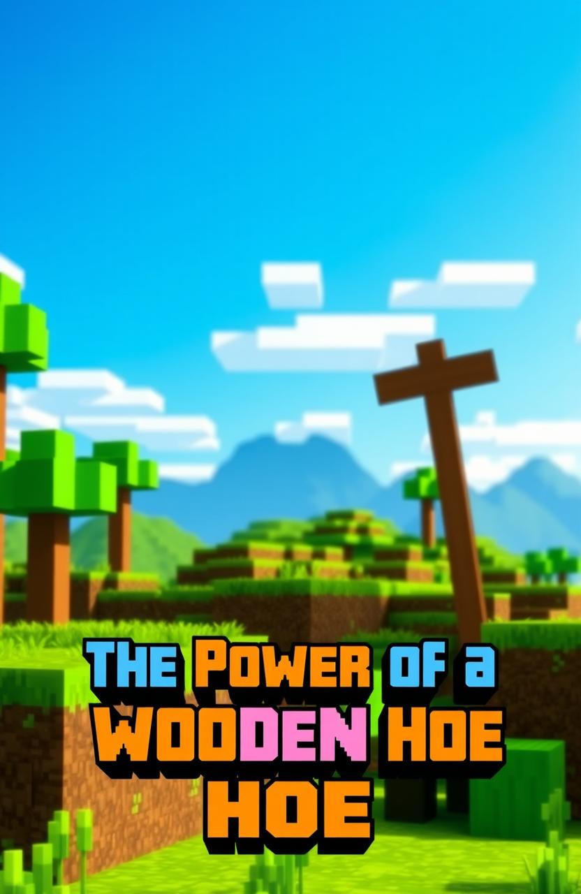 A vibrant background depicting a Minecraft landscape featuring blocky trees, grassy hills, and a bright blue sky with pixelated clouds