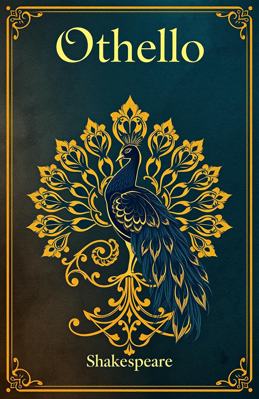 A cover design for Shakespeare's play 'Othello', featuring an ornate, stylized representation of a peacock, symbolizing jealousy and beauty