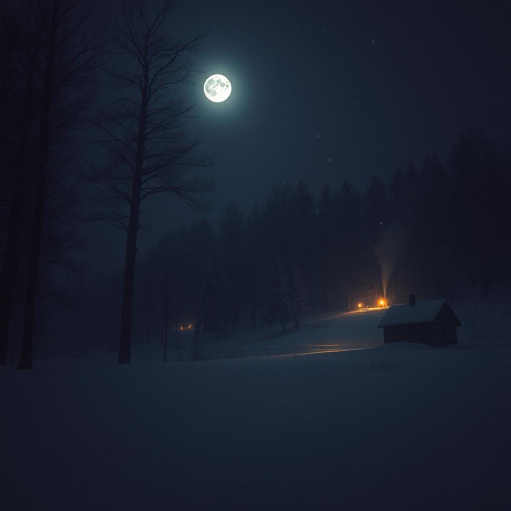 A winter scene set in a dark, atmospheric environment