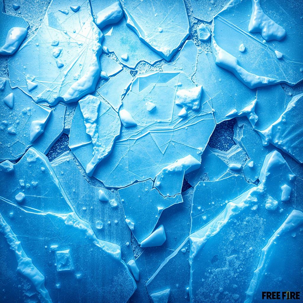 A design of an ice-themed wall inspired by the Free Fire game, featuring a textured, icy surface with a variety of blues and whites to evoke the feeling of frozen ice