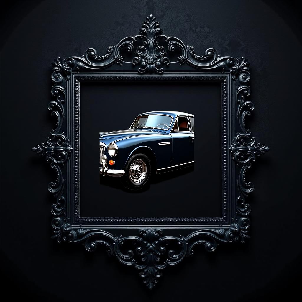An ornate, vintage picture frame with intricate carvings and embellishments, set against a transparent background