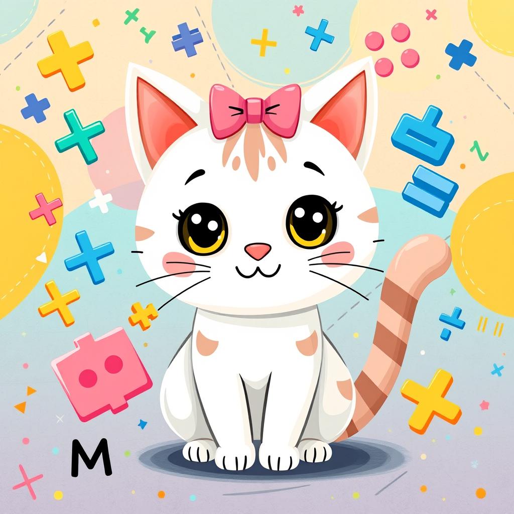 A whimsical and colorful illustration featuring a cartoon cat inspired by a cute and cheerful design