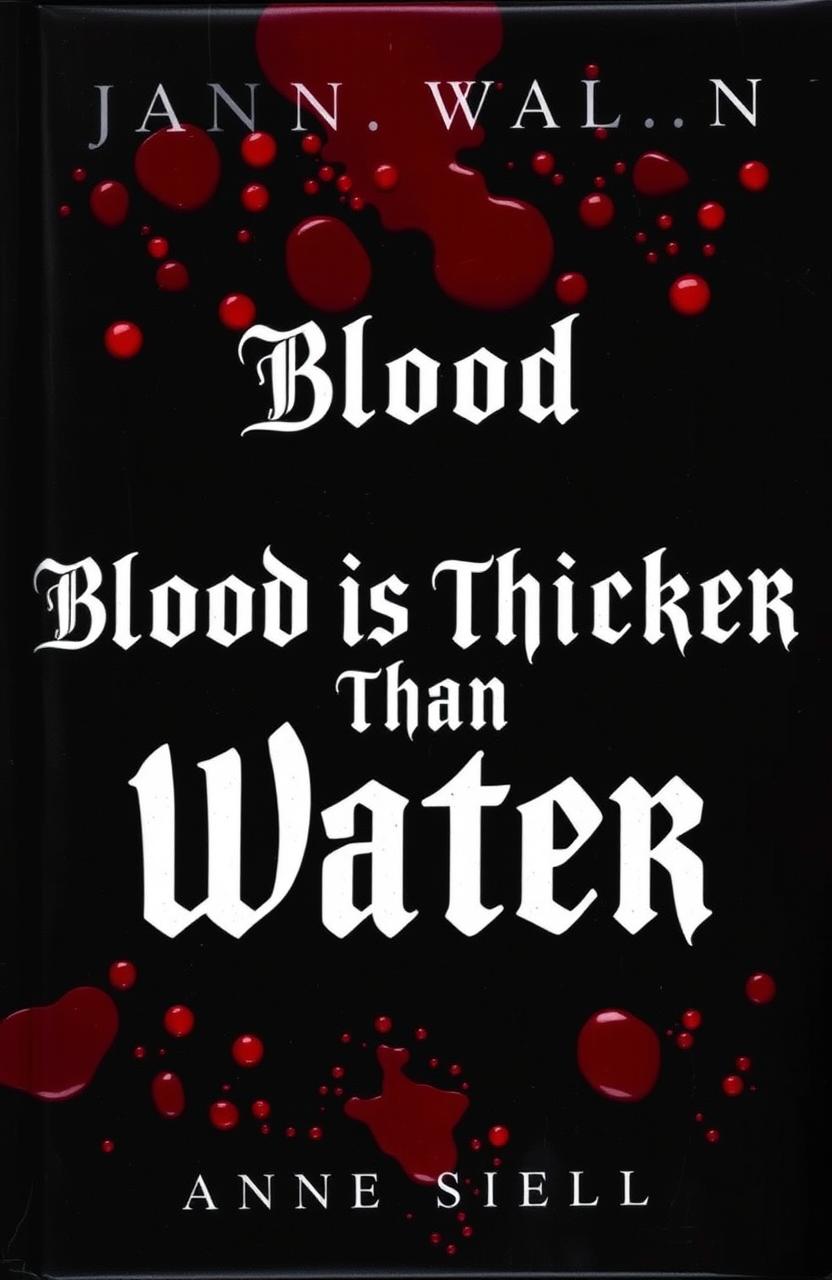 A dark and imposing book cover featuring deep crimson colors, with blood splatters artistically arranged across the surface