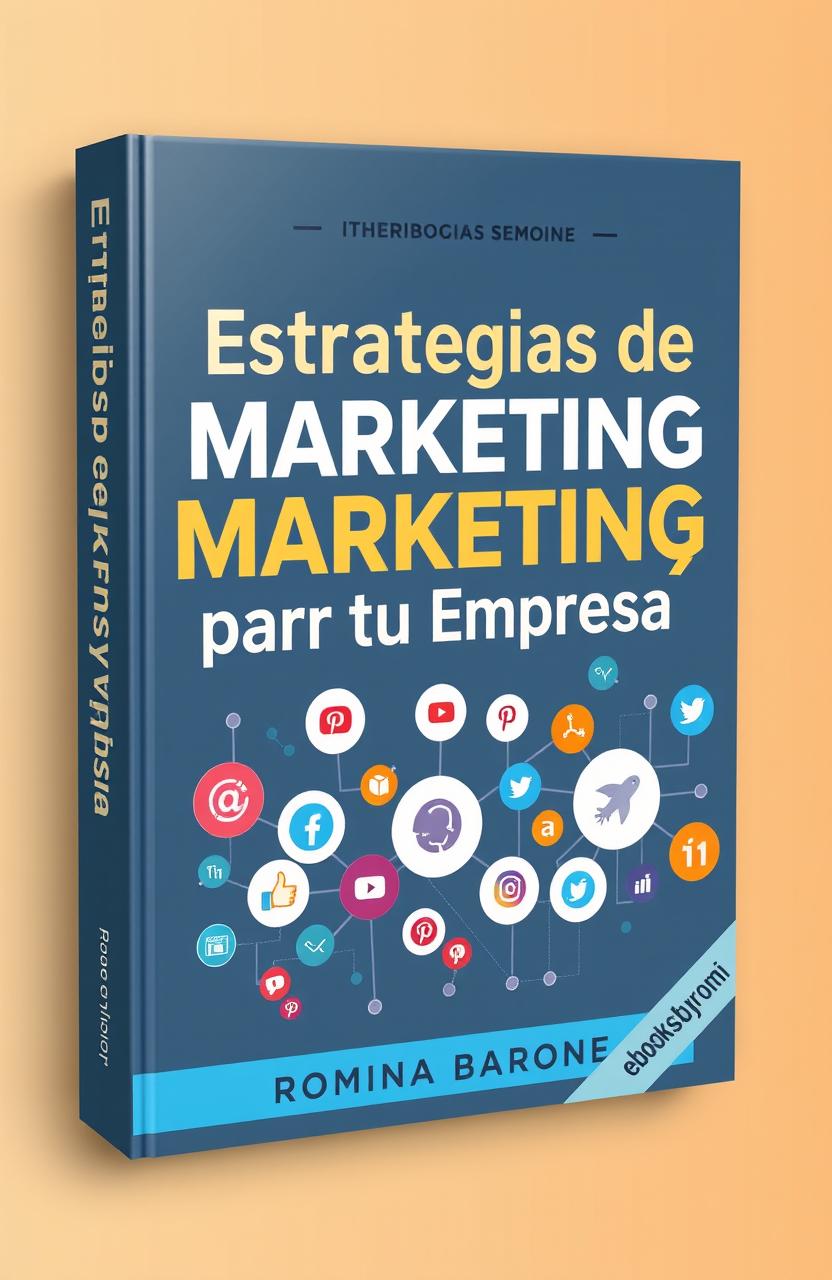 An attractive ebook cover design titled "Estrategias de Marketing para tu Empresa" prominently featuring the author's name "Romina Barone"