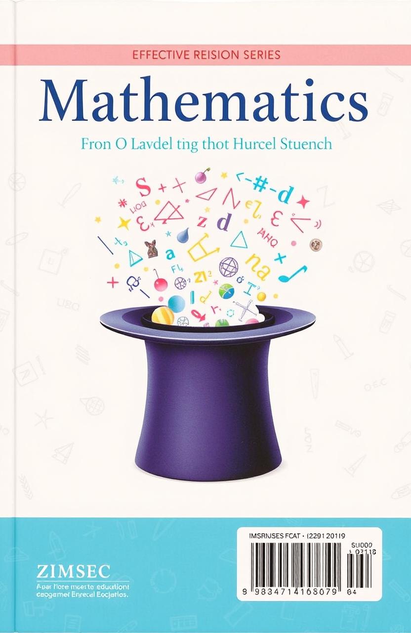 A beautifully designed back cover for an educational booklet titled 'Mathematics Effective Revision Series - ZIMSEC'