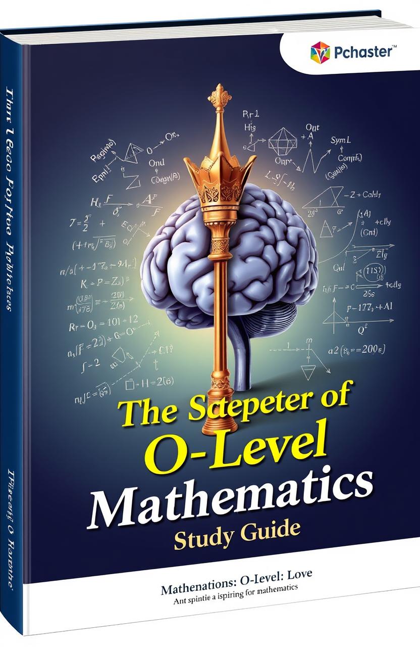 A captivating cover for an educational booklet titled 'The Scepter of O Level Mathematics: Study Guide'