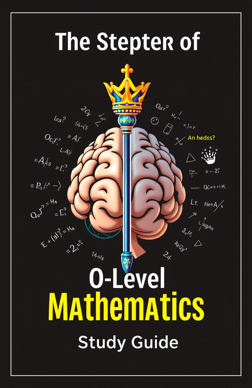 A visually captivating cover for an educational booklet titled 'The Scepter of O Level Mathematics: Study Guide'