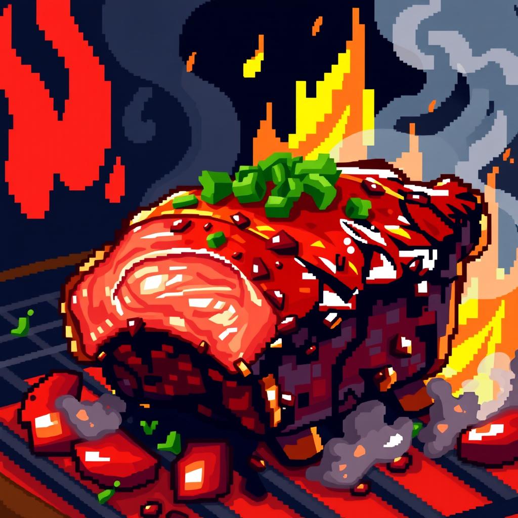 A colorful and detailed pixel art depiction of barbecue pork