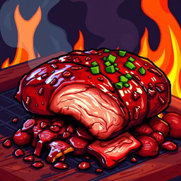 A colorful and detailed pixel art depiction of barbecue pork