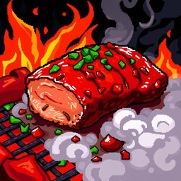 A colorful and detailed pixel art depiction of barbecue pork