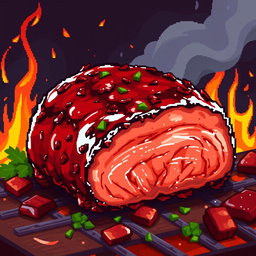 A colorful and detailed pixel art depiction of barbecue pork