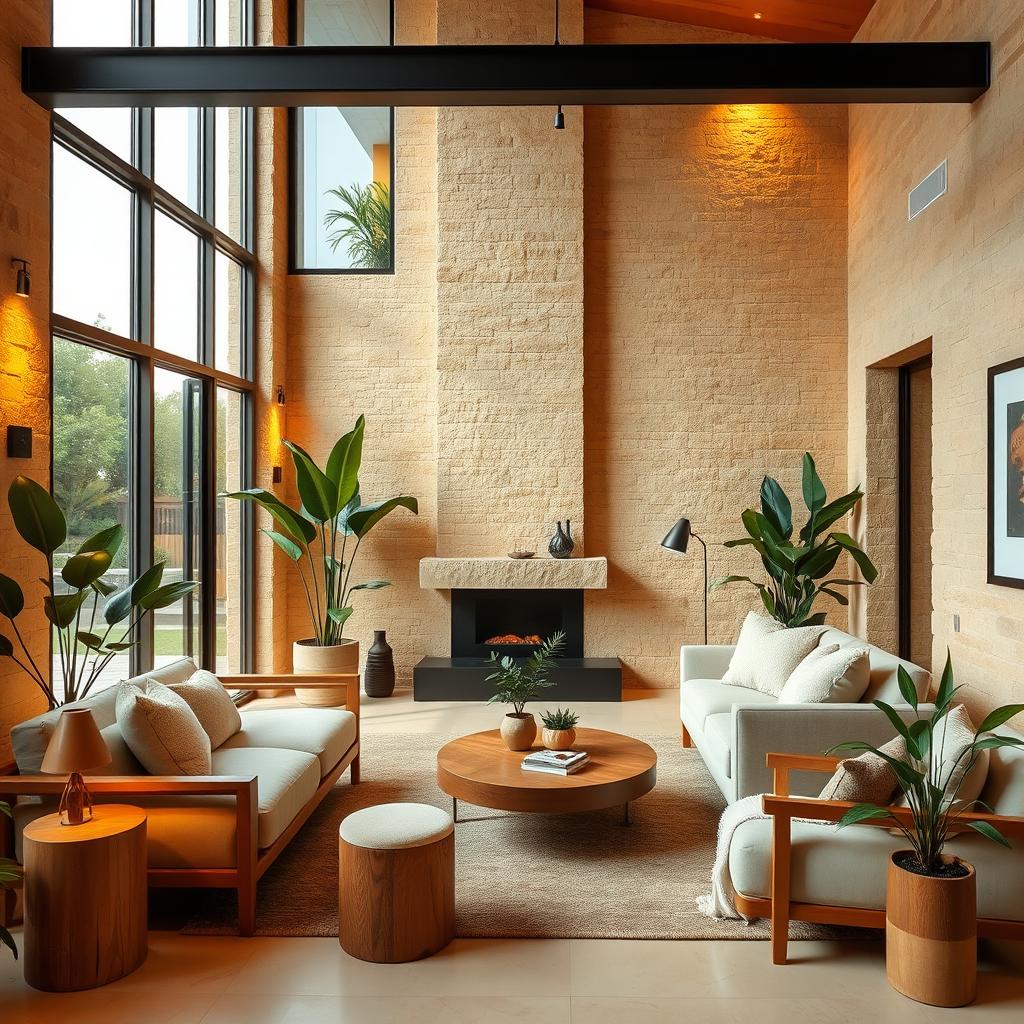 A modern home interior featuring warm lighting that creates a cozy atmosphere