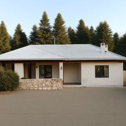 A cozy, single-floor house with three bedrooms, one kitchen, and a TV room. The house does not feature a garage and bathroom.