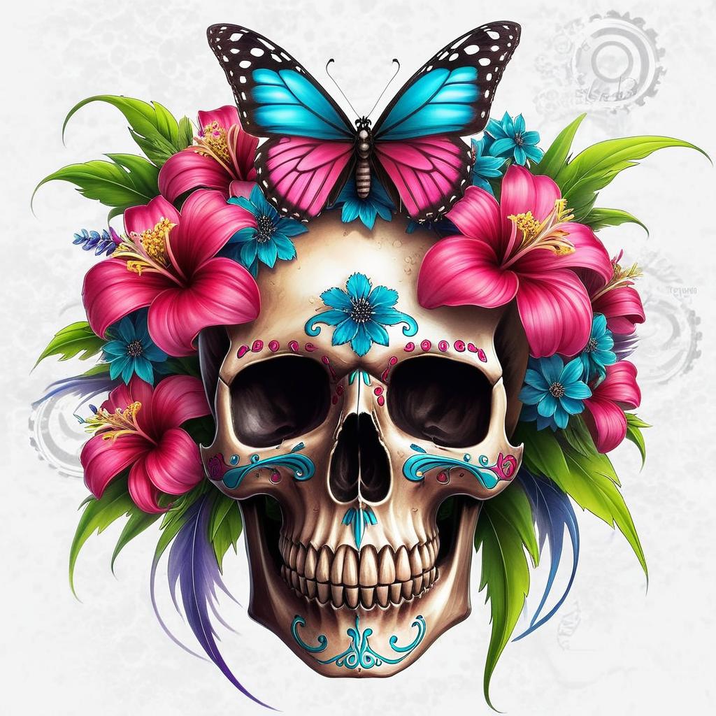 Life & Death: A Vibrant Skull Illustration