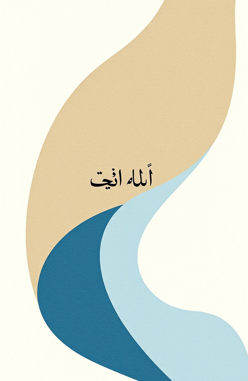 A minimalistic abstract book cover for an Urdu novel, featuring soft, flowing shapes and a harmonious color palette of blues and earthy tones