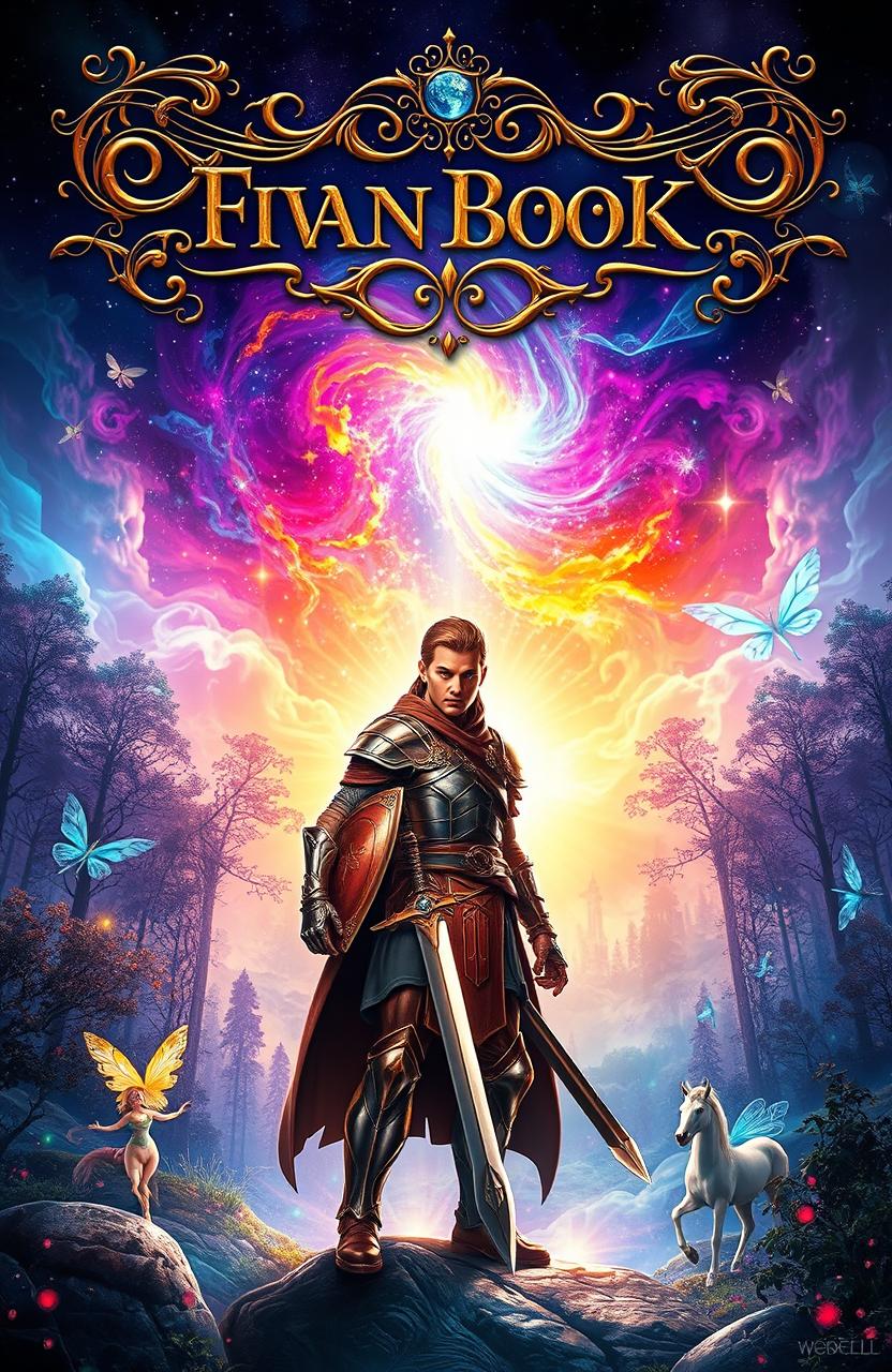 A stunning fantasy book cover featuring a magical forest illuminated by ethereal light