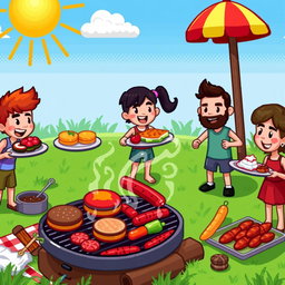 A vibrant and detailed pixel art scene featuring a delicious barbecue