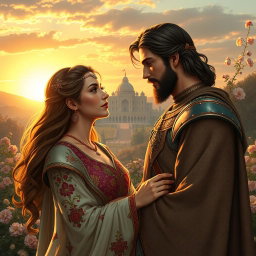 A romantic and dramatic scene depicting Bijan and Manijeh from Ferdowsi's Shahnameh