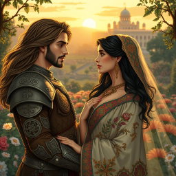 A romantic and dramatic scene depicting Bijan and Manijeh from Ferdowsi's Shahnameh