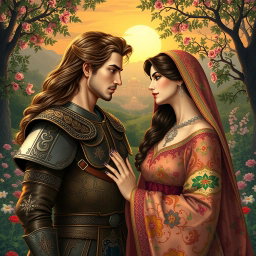 A romantic and dramatic scene depicting Bijan and Manijeh from Ferdowsi's Shahnameh