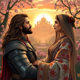 A romantic and dramatic scene depicting Bijan and Manijeh from Ferdowsi's Shahnameh