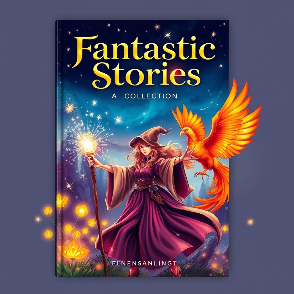 A stunning book cover for a collection titled 'Fantastic Stories', featuring an enchanting and imaginative scene