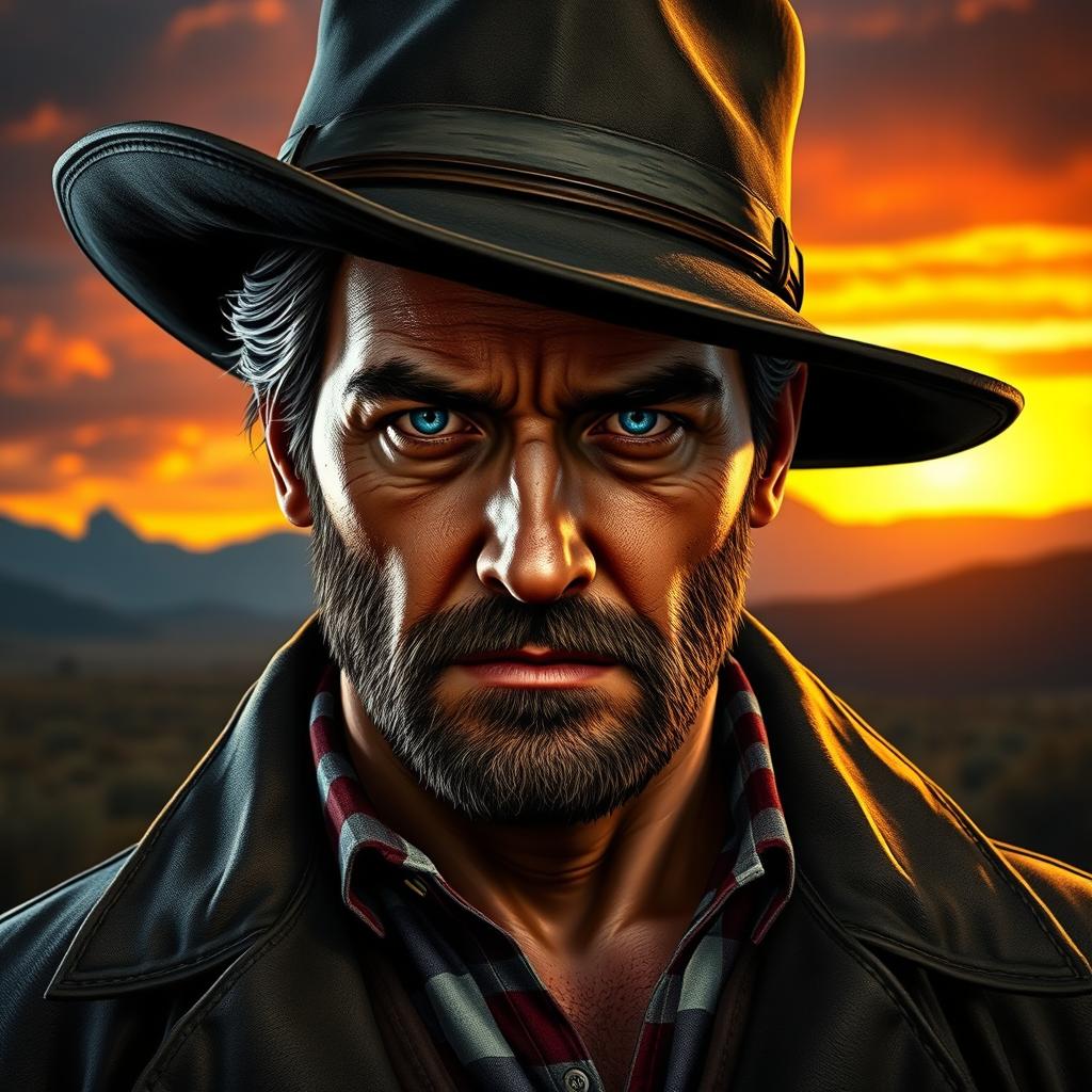 A detailed portrait of Arthur Morgan, the rugged outlaw from Red Dead Redemption 2, captured in a cinematic style
