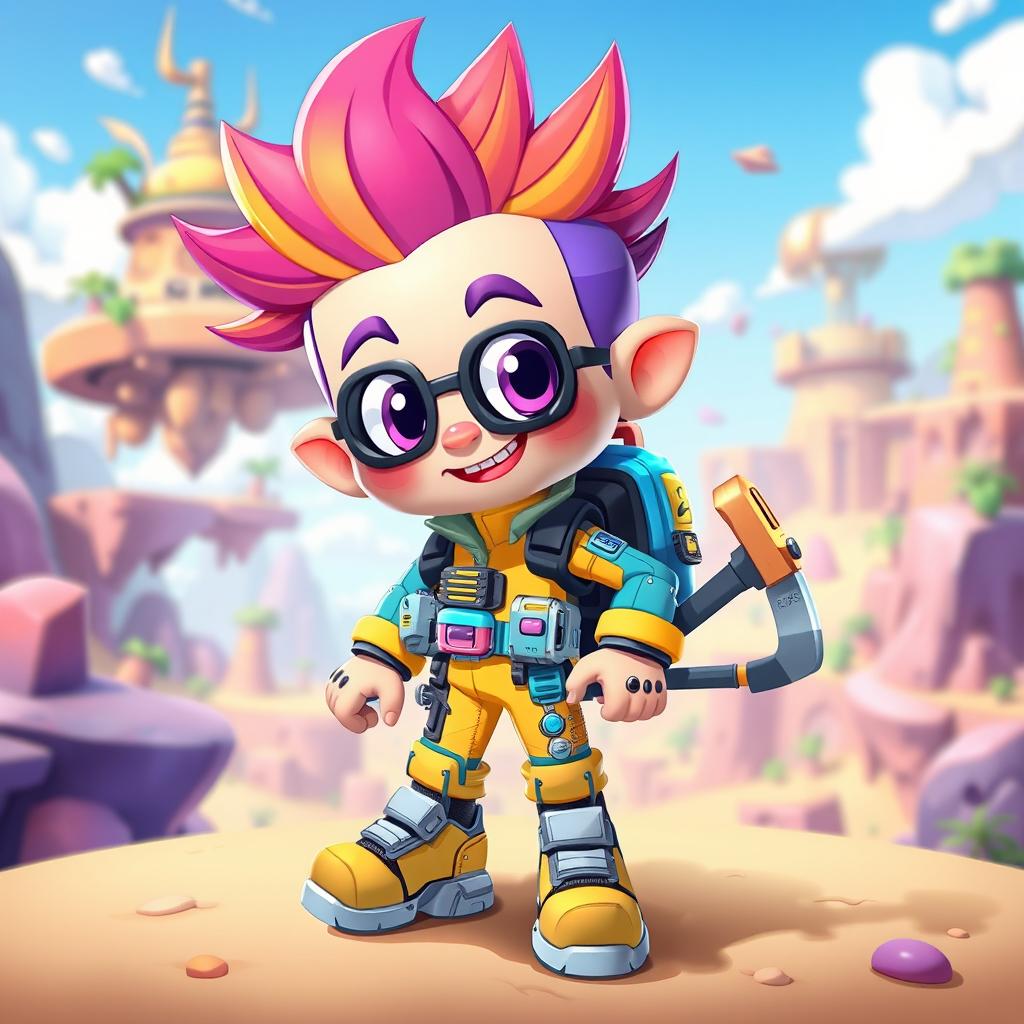 A vibrant and whimsical cartoon character designed for a sandbox game, featuring bright colors and exaggerated proportions