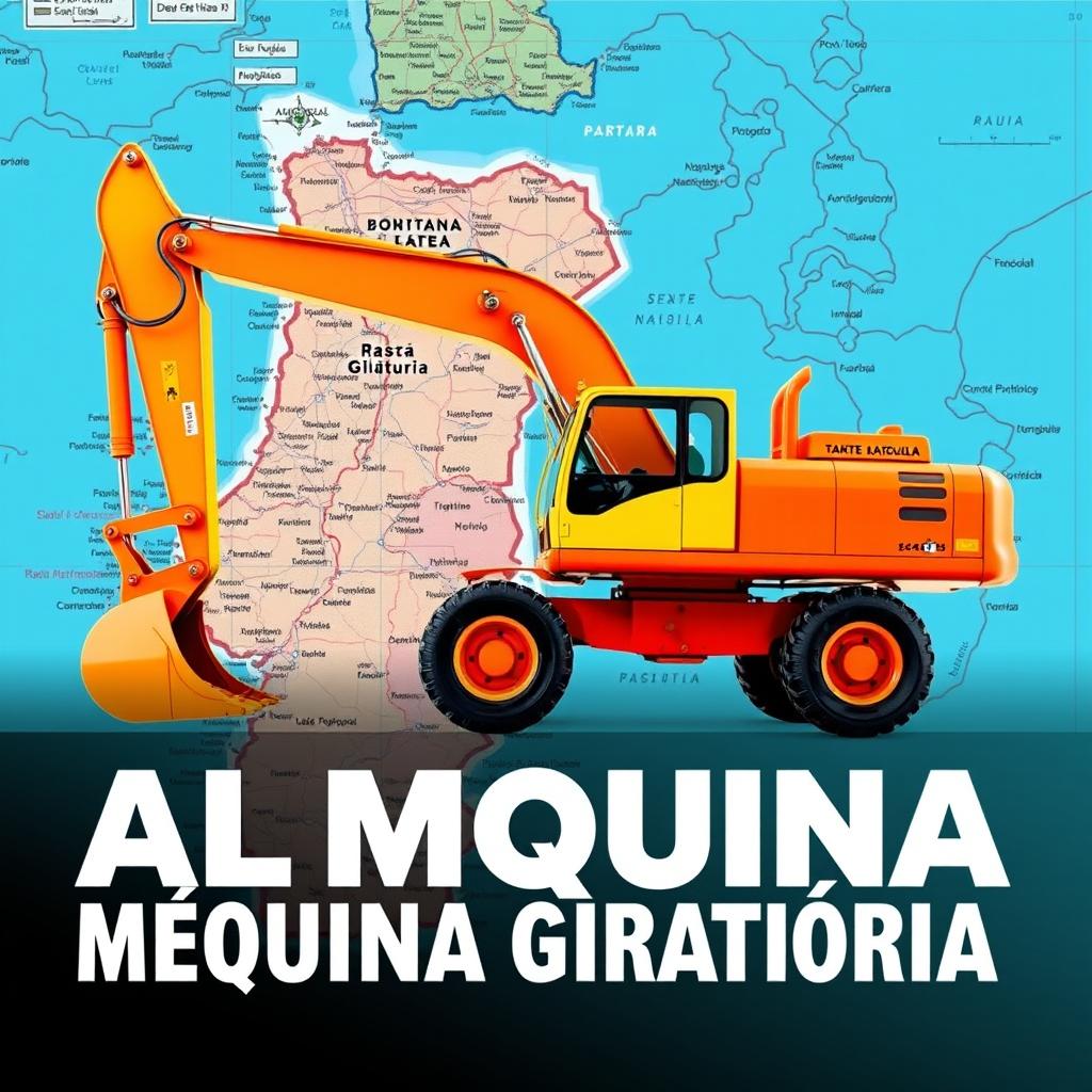 A banner featuring a detailed map of Portugal as the background, prominently displaying a retro excavator in the foreground