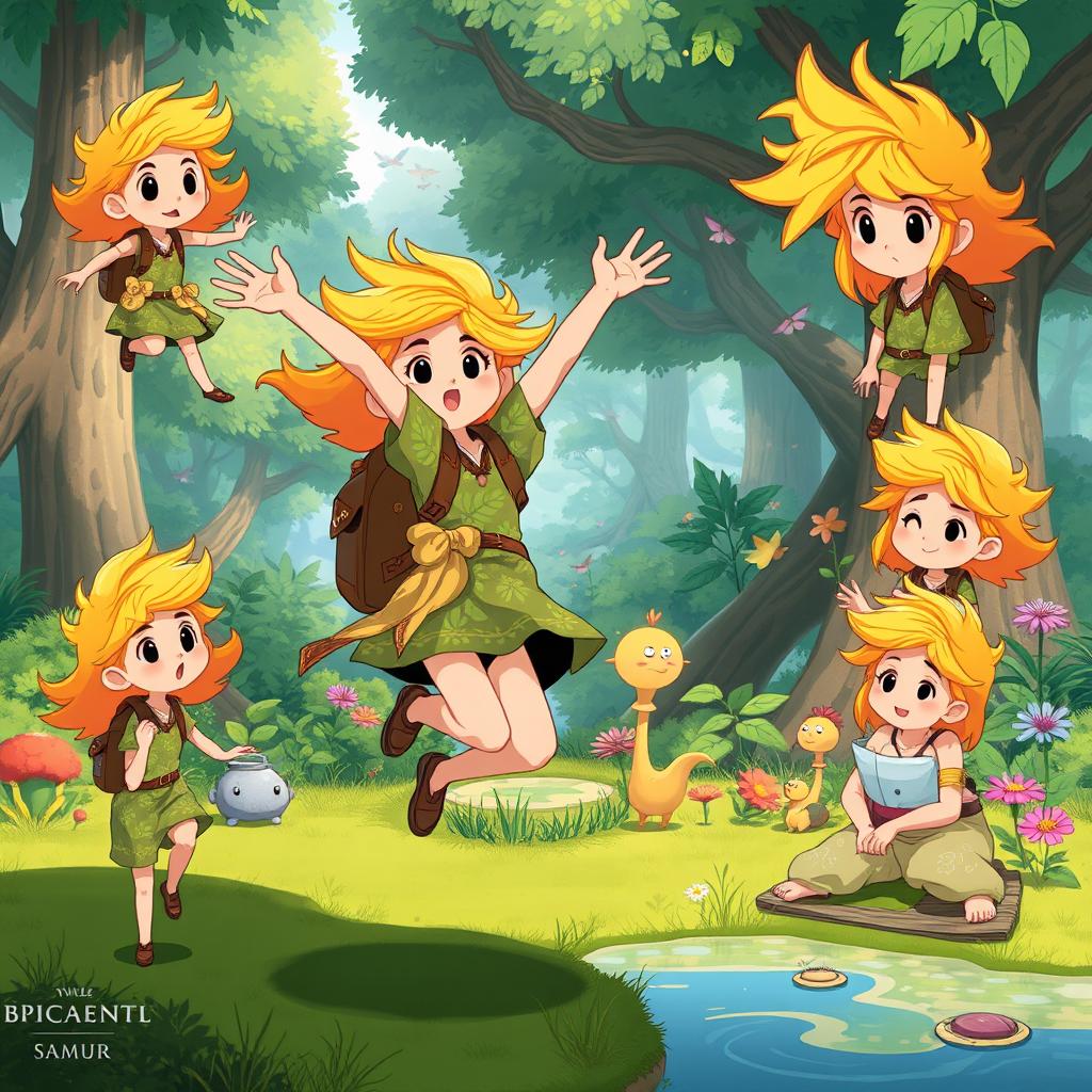 A whimsical and colorful character design for a sandbox video game inspired by Studio Ghibli