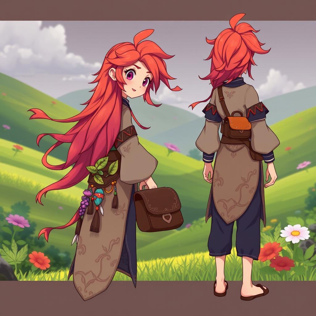 A character design for a sandbox video game inspired by Studio Ghibli, featuring a whimsical, enchanting aesthetic