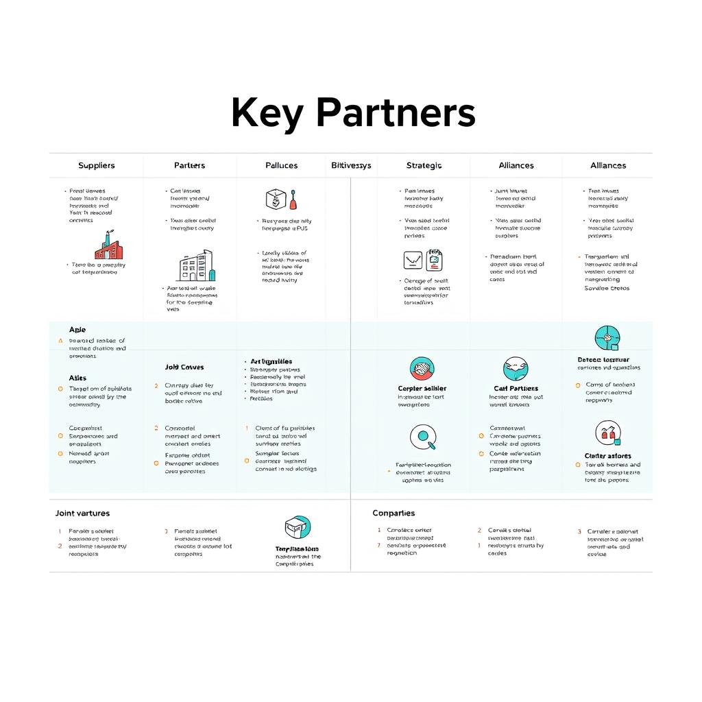 A detailed business model canvas focusing specifically on the Key Partners section