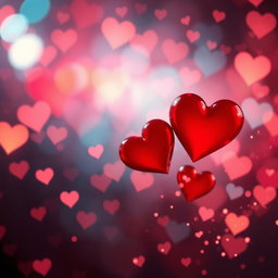 A romantic background filled with hearts and sparkles, showcasing an atmosphere of love